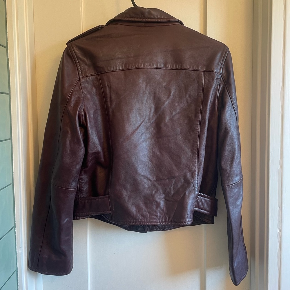 All Saints Wine Lamb Leather Moto Jacket - Picture 3 of 3